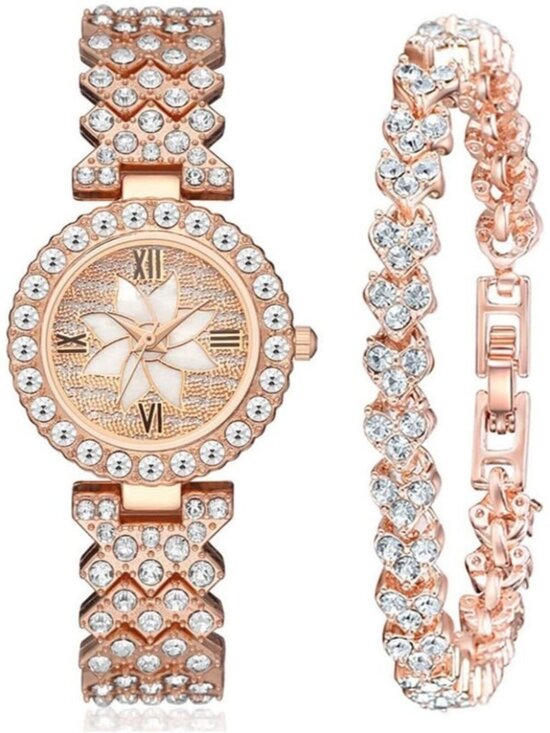 Women\'s Rose Gold Analog Set Quartz Steel Band Diamonds Bracelets Luxury Watch main image 4